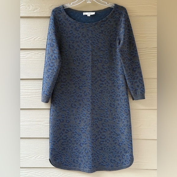 LOFT Dresses & Skirts - Ann Taylor LOFT Cheetah Animal Print Gray Blue 3/4 Sleeves Sweater Dress Size L